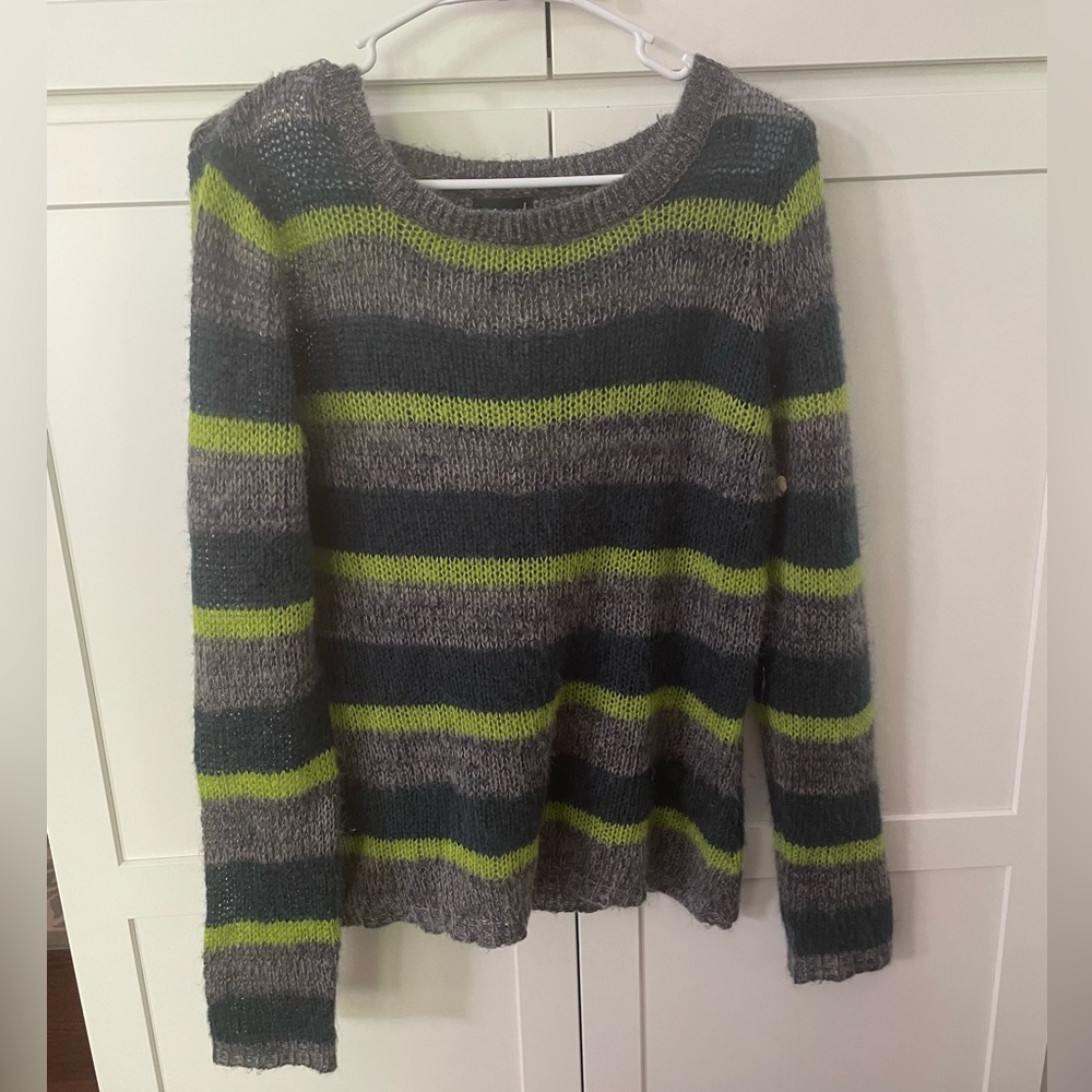 Green and Gray striped wool sweater